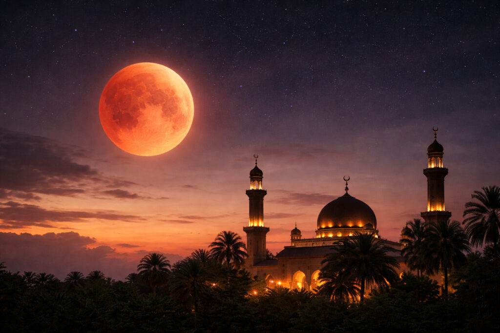 Gerhana Bulan Total Saat Ramadan 2026 (Ilustrasi/AI)